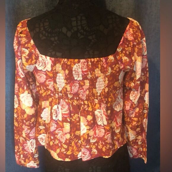 NWT WAYF Rust-Red Rose Elastic Shoulder Sleeves Neck.100% Cotton Inside Lined - Picture 5 of 7